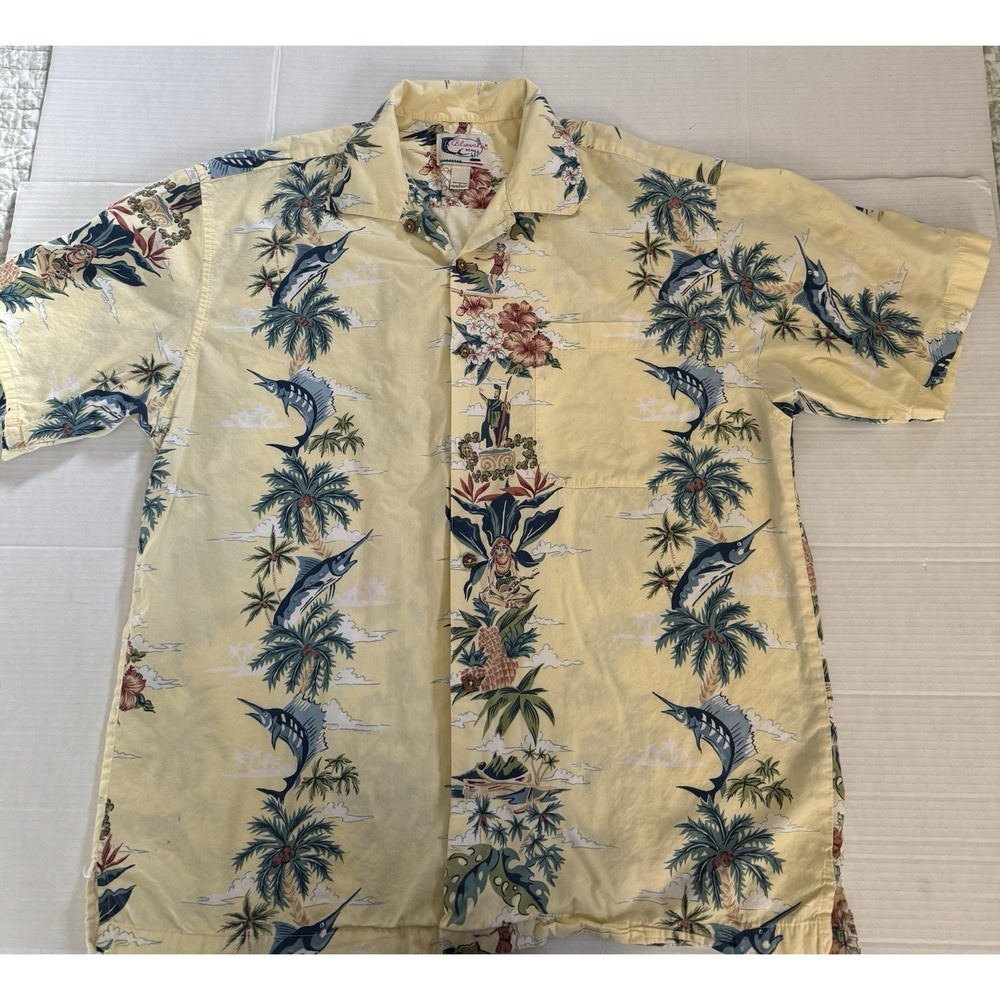 Bluewater Wear‎ Men's Hawaiian Coconut Button 100% Cotton Shirt  Sz L